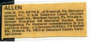 Beth's Obituary.